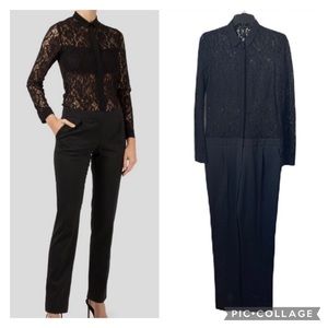 Maje lace top jumpsuit size 36/S sexy sheer floral pattern straight leg trouser
